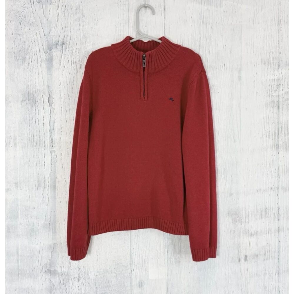 Tommy Bahama Red Cotton 1/4 Zip Pullover Knit Sweater Boys Large  10/ 12 Casual